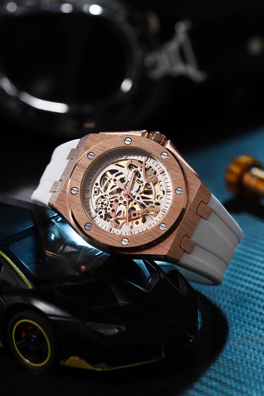 Image of Giordano Automatic Watch for Men - Mechanical Skeleton Dial,Transparent Gear Display, Silicon Strap
