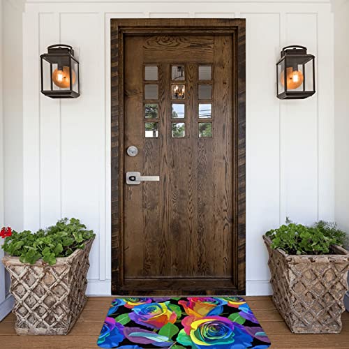 Ouzpgaq Rainbow Roses Doormat, Decorative Flower Door Mat, Colorful Indoor Outdoor Non-Slip Floor Mat, Washable Quickly Absorb Moisture And Resist Dirt Rugs 16X24 #TOP5