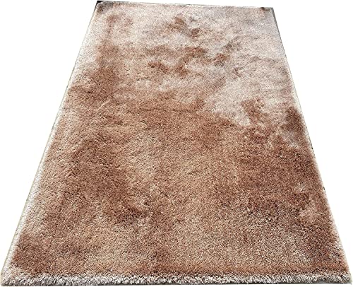 Image of Handmade 2 Inch Pile Height Super Soft Touch Export Quality Plain Shag Rectangular Carpets For Home Size 3X5 Feet Color Beige