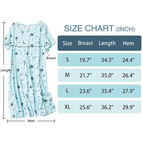 Women's House Dress Short Sleeves Cotton Nightgown Night Shirt Sleep Dress Cartoon Sleepwear Print Sleepshirt Stripe Blue Green L #TOP4