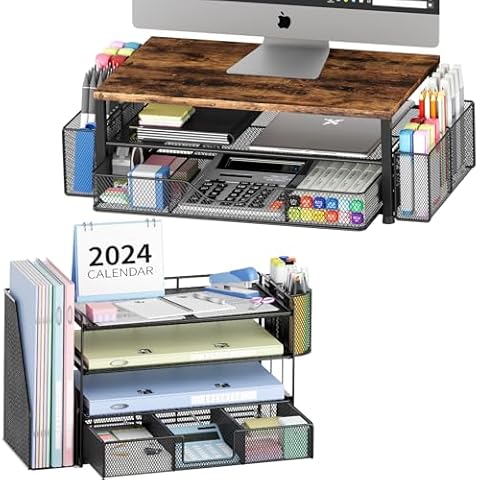 OPNICE Desk File Organizer with Monitor Stand(Black) Cover