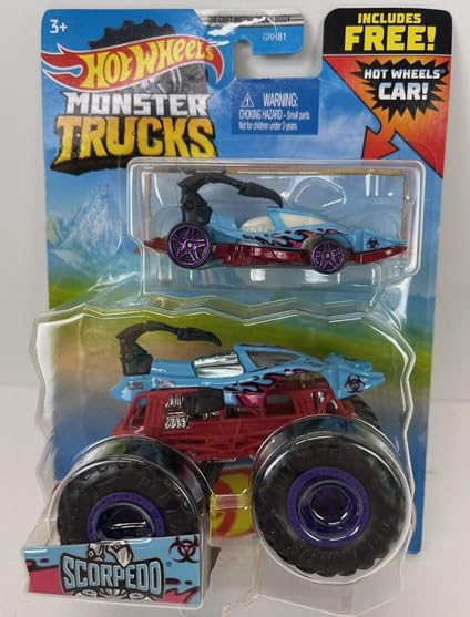 Hot Wheels Monster Trucks Scorpedo con auto diecast miniatura 1