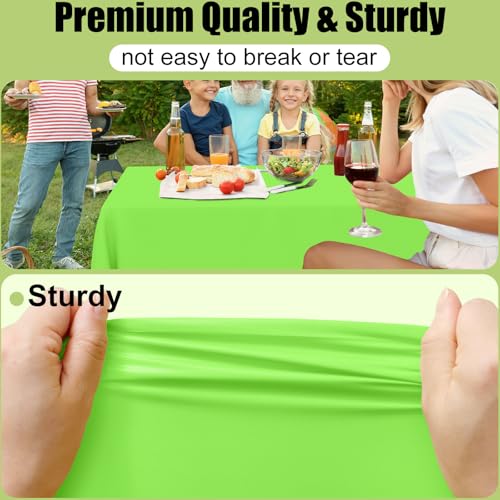 Image of Smiry Disposable Table Cloth - 6 Pack, 54 x 108 Inch Waterproof Rectangle Tablecloths for Parties, Decorative Plastic Table Cover, Leakproof & Sturdy, Lime Green