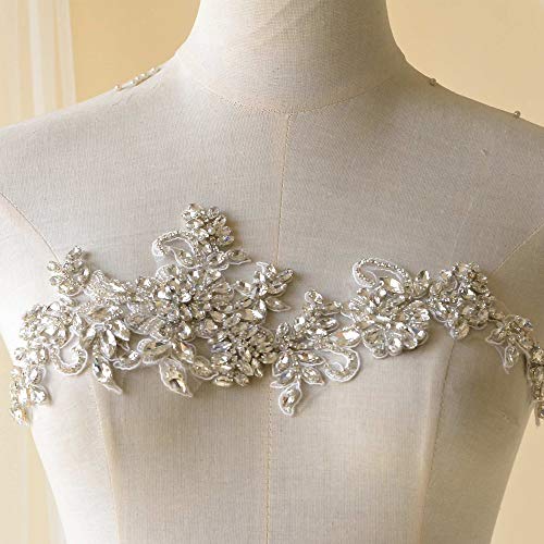 Microheal SAP1493-MC Sparkling Rhinestone Applique Heavy Beads Motif Diamante Crystal Lace Patch Craft Sewing thumb #3