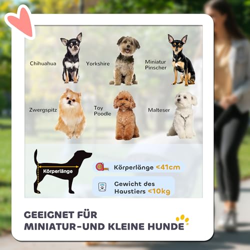 PawHut Hundewagen klappbar Hundebuggy für Hunde & Katzen bis 10 kg Katzenbuggy mit Netzfenstern Getränkbehalter Aufbewahrungskorb Katzenwagen Buggy Grau