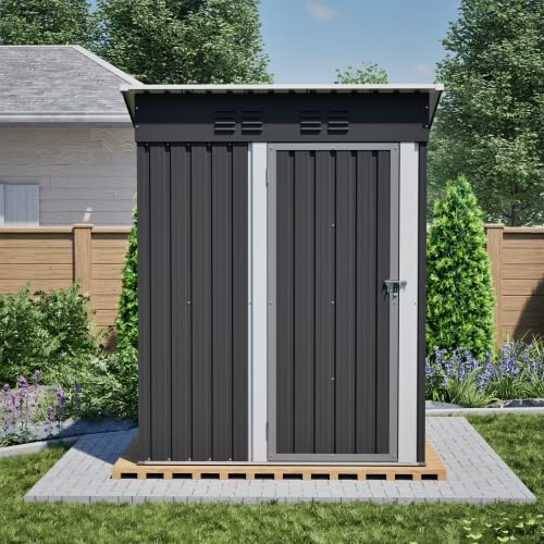 Domek ogrodowy z płaskim dachem, szopa na narzędzia 152 x 84 x 182 cm, z zamykanymi drzwiami i bez okna, przestrzeń do przechowywania 1,27 m², odporna na warunki atmosferyczne metalowa szopa na
