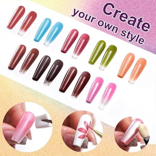 Image of THR3E STROKES Solid Cream GelPolish Set, 9 Colors Pudding Gel Nail Polish Palette with Nail Brush, Nude Pink Orange Red Solid Gel Polish Nail Art Kit Soak Off Portable Gift for Girls /Friend DIY Home (D)