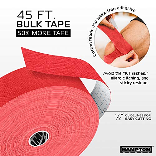 Image of Hampton Adams | As Seen on Shark Tank | Original Kinesiology Tape | 135ft Uncut Bulk Roll | Supports & Protects Muscle Wrist Knee Shoulder Back Plantar Fasciitis | Waterproof Hypoallergenic (Red)