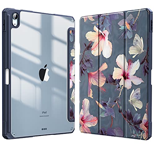 FINTIE Custodia per iPad Air 11 Pollici M4/M3/M2 (2026/2025/2024), iPad Air 5a/4a Gen 10,9' (2022/2020) con Portapenne - Sottile Leggero Trasparente Cover Posteriore con Bordo in TPU, Blooming
