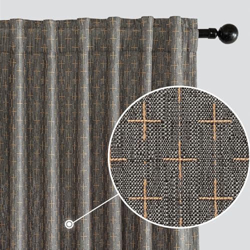 MIULEE Decorative Back Tab Linen Curtains with Geometric Pattern for