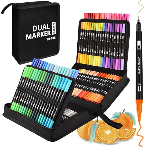 Vakki 120 Farben Filzstifte Für Erwachsene Dual Brush Pen Set Filzstifte mit Dicke & Dünne Spitze Pinselstifte Set Stifte Set für Kalligraphie Bullet Journal Manga Malbuch Handlettering