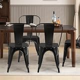 FDW | Metal Dining Chairs | Set of 4 | Black | Stackable Tolix Side Chairs with Backrest | Scratch-Resistant | Non-Slip Feet | Indoor/Outdoor Use | 330 lbs Capacity | for Kitchen & Restaurant