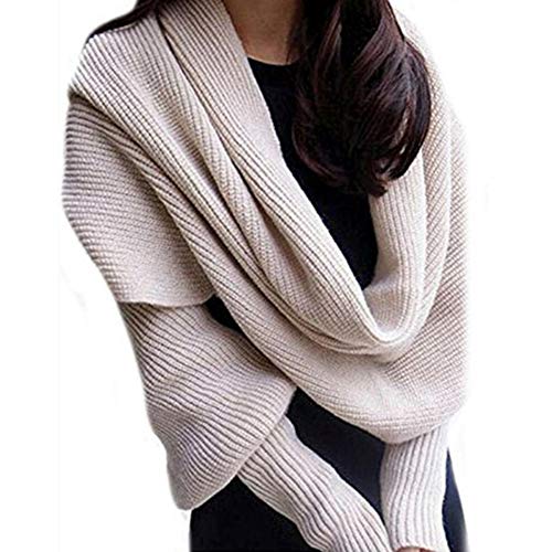 Women Autumn Winter Scarf Wrap Sweater Multi-Use Knitted wrap scarf with sleeves2
