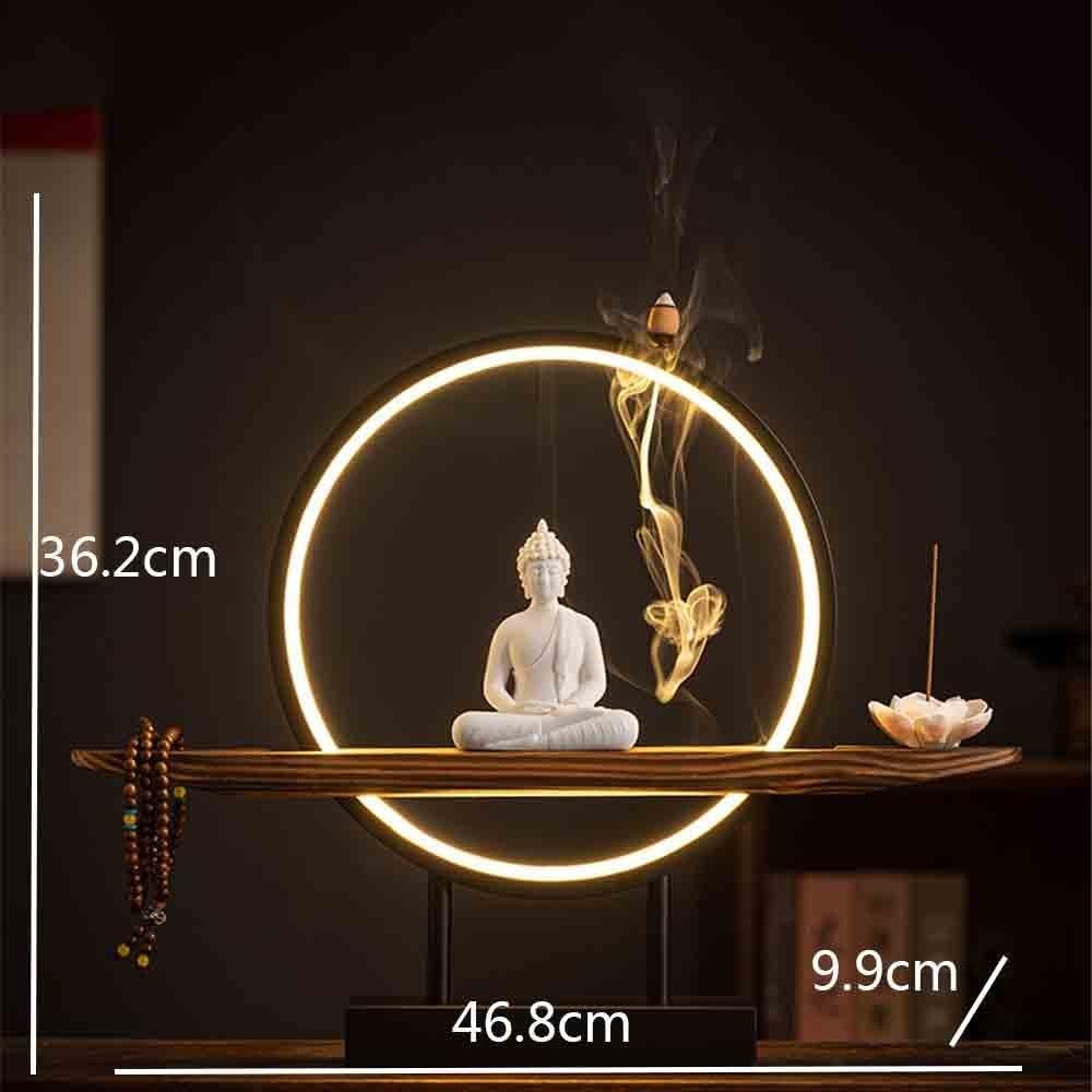Decorazione della statua del Buddha Statua di Buddha in ceramica bianca, decorazione for la casa, soggiorno, ingresso, Feng Shui con anello luminoso circolare