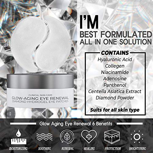 Korean Skincare | 30 Pairs Collagen Under Eye Patches | Rich Moisturizing, Diamond Hydrogel Under Eye Mask, Pads, for Puffiness Eyes, Bags, Dark Circles and Wrinkles Treatment with Hyaluronic Acid