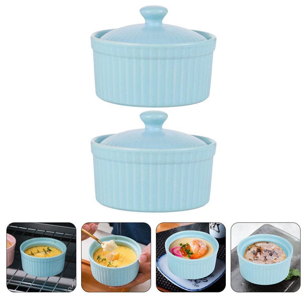2 pièces ramequins en Porcelaine Plats à soufflé Tasses de Cuisson Bols à Dessert en céramique Bols à Pudding Bol de Nourriture pour crème brûlée crème glacée Trempette sauces Tasse