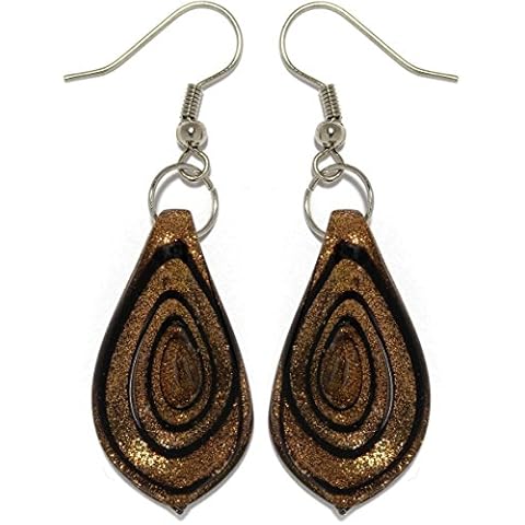 AnsonsImages Glass Murano Inspired Leaf Tear Dangle Earrings Gold Black Cover