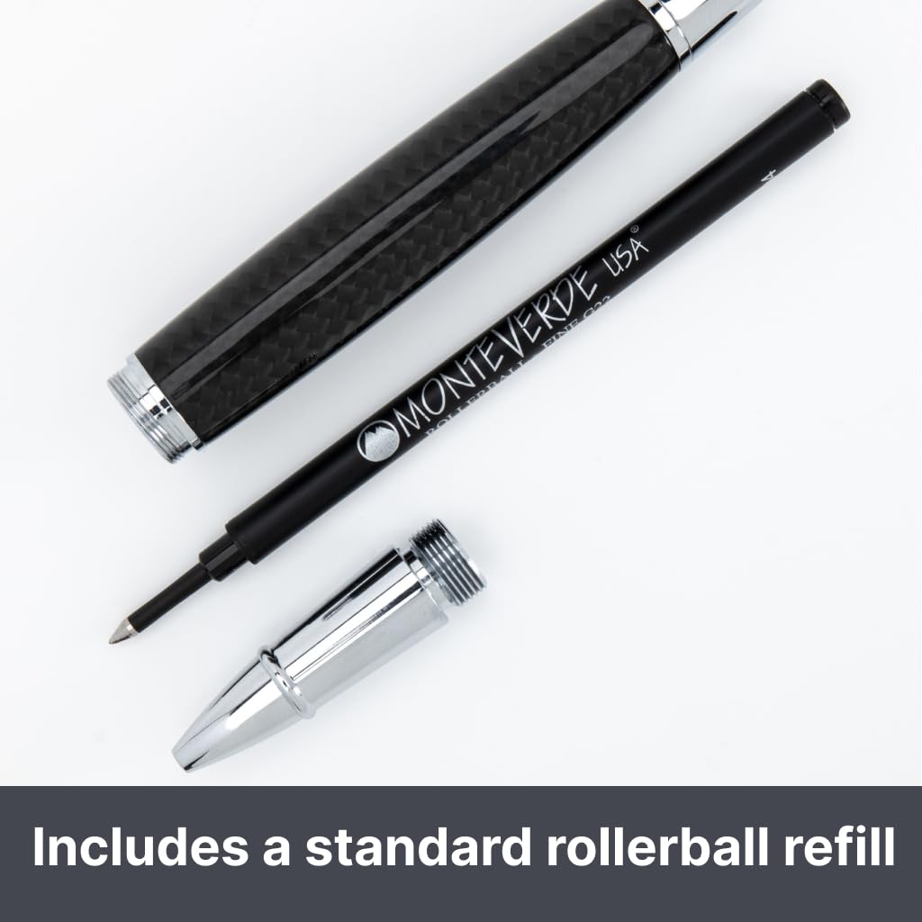 Monteverde USA Super Mega Kohlefaser-Tintenroller, Chromverzierung, robuster Kohlefaser-Körper, nachfüllbar mit Standard-Tintenroller-Minen, elegant und stark