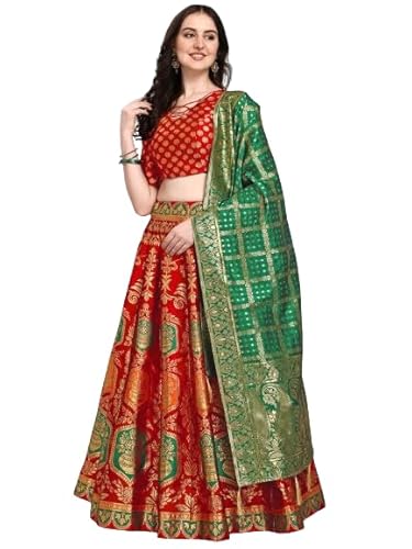 KAHIRAA WHOLETEX Women's Bananarsi Silk Semi-Stitched Lehngha Cho...
