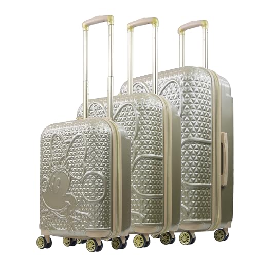 FUL Disney Minnie Mouse 3 Piece Rolling Luggage Set, Textured Hardshell Suitcase with Wheels Set, 22.5, 25 and 29 Inch, Taupe