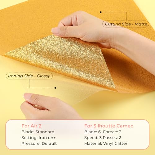 Image of HTVRONT Glitter HTV Heat Transfer Vinyl Bundle: 10 Pack 12 inchx12 inch Iron on Vinyl for T-Shirt (1 PTFE Sheet Included), PU HTV Easy to Cut & Weed for Heat Design