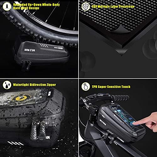 CHICLEW Bike Frame Bag with Mobile Phone Holder Bicycle Top Tube Pouch Waterproof Cycle Cell Phone Case Mount with Touch Screen Window and Rainproof Cover for iPhone Samsung Smart Phone up to 6.7''