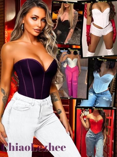 Image of ChiaoLezhee Heart Corset Top For Women, Sexy Concert Outfits Going Out, Strapless Crop Top, Overbust Bustier
