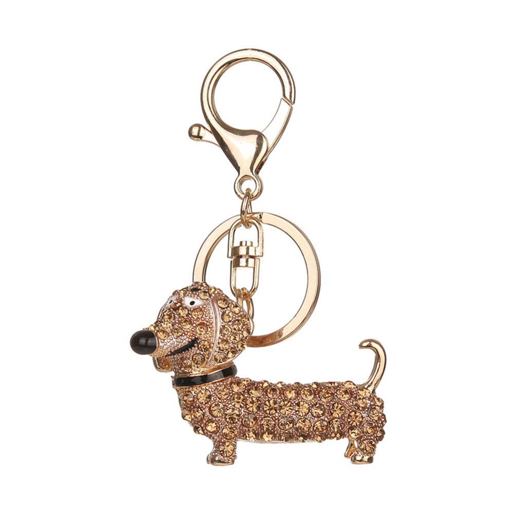 Dachshund Dog Keychain Crystal Rhinestones Keychain Decorative for Handbag and Car Trinket Souvenir Pendant (Golden)