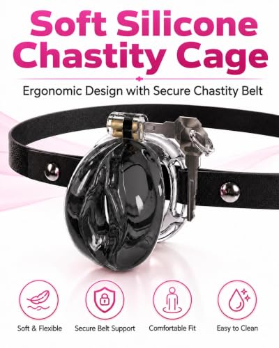Image of Flat Chastity Cage Sissy Silicone Soft Realistic Vagina (See-Through Black) | DINGYAN Vulva Soft TPE Material Micro Chastity Device Breathable Penis Cock Cage Invisible Anti Erection BDSM Slave Training