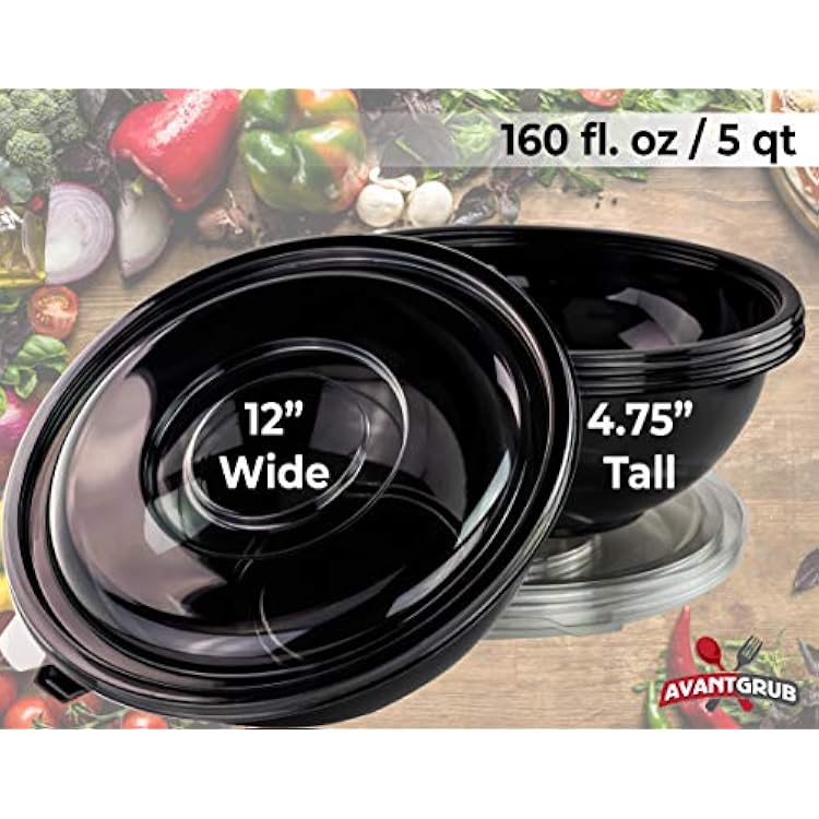 Recyclable Large 160 Oz Serving Bowls with Lids 4pk. Fit Any Party Sized Hot or Cold Food or Dessert With Our Catering-Grade Big Disposable Bowl With Cover Great for Picnic Buffet or Cookout Supplies
