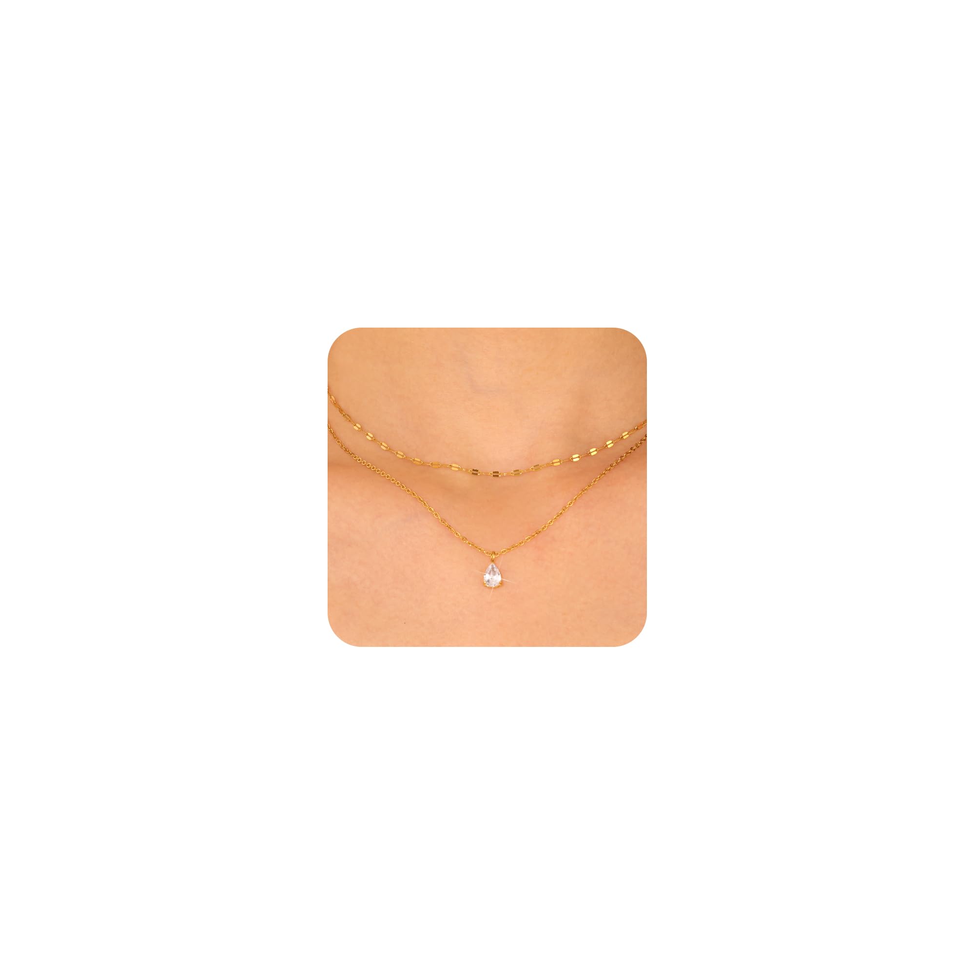 ALEXCRAFT 14K Vergoldet Layered Kette 2in1 Silber Zirkonia Halskette Damen | Verstellbares Doppel Stapelbare 2 Layered Kette mit Zirkonia Anhänger Halskette Boho Layering Schmuck Ketten Damen Frauen