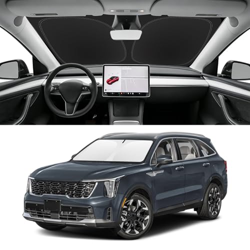 Image of Custom Fit Windshield Sun Shade for KIA Sorento 2021-2026 | Blocks UV Rays and Sun Heat, Helps Reduce Interior Temperature, Protects Dashboard from Fading, Folds Easily for Storage