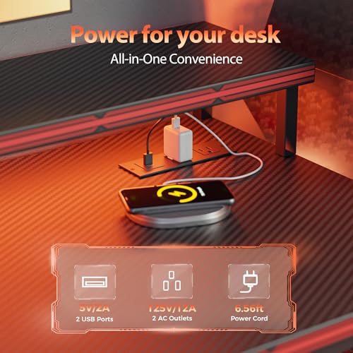 Image of Mericonia 52 inch Gaming Desk with Drawers, Reversible Computer Desk, Black | Gamer Desk with LED Lights, Power Outlets & Monitor Stand, Large Office Table for Home Bedroom Study Work Writing