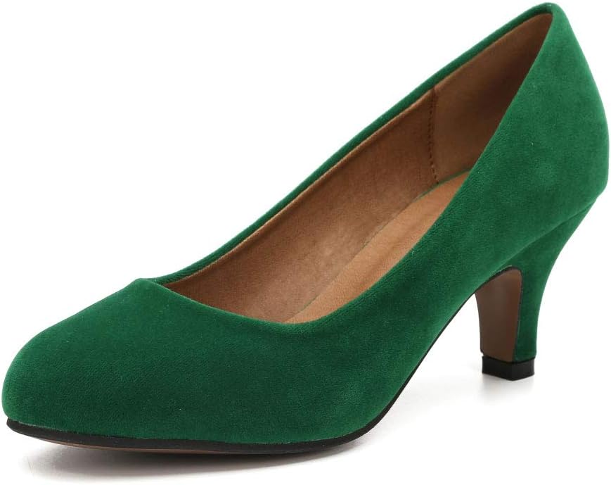 Women's Classic Round Toe Pumps, Mid Kitten Heel, Office Dress Shoes