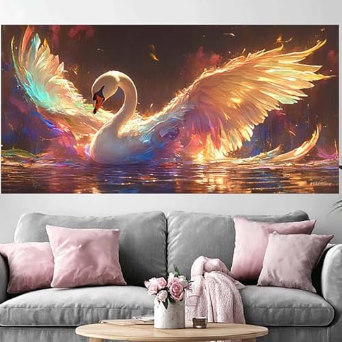 Broderie Diamant Cygne 5D : kit complet de mosaïque strass grand format 50x100