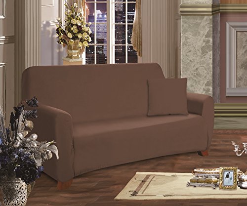Elegance Linen Collection Luxury Soft Furniture Jersey Stretch SLIPCOVER, Sofa Chocolate
