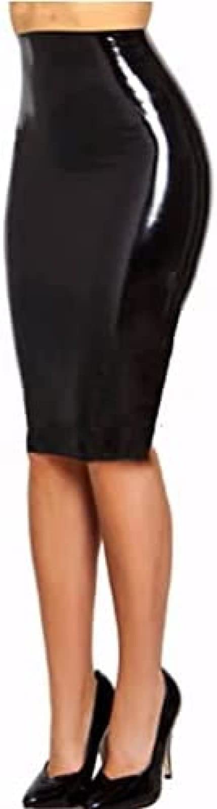 Jupe Crayon en Latex Jupe Longue Taille Haute en Caoutchouc Robe De Soirée en Latex pour Femme,Noir,Petit