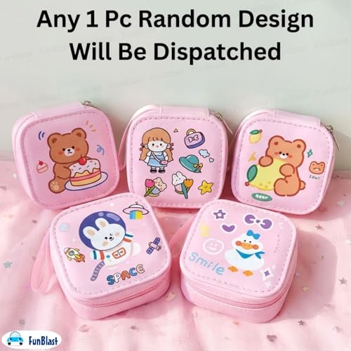 Image of FunBlast Square Coin Pouch for Kids - Cute Cartoon Design Mini Purse, Multipurpose Coins Pouch, Small Zipper Wallet for Kids & Girls, Kawaii Coin Bag (PinkRandom-)