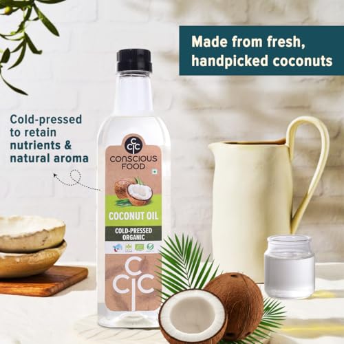 Image of Conscious Food Cold Pressed Coconut Oil | 250ml | Certified Organic | 100% Pure | Good for Cooking | Boosts Heart Health, Skin Care