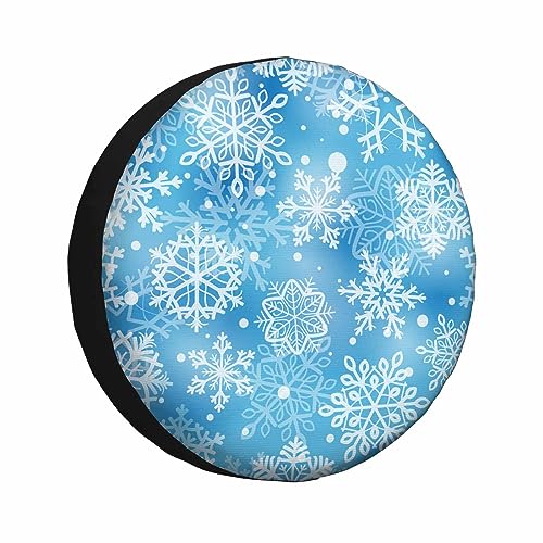MIYASANG Snowflakes Tire Covers for Trailers Snow Falling Frost White Blue Christmas Winter RV Spare Tire Cover Weatherproof Universal Wheel Protectors Fit Camper Travel (17 inch)