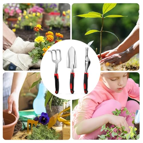 Set de 3 piezas herramientas jardinero aluminio rojo miniatura 7