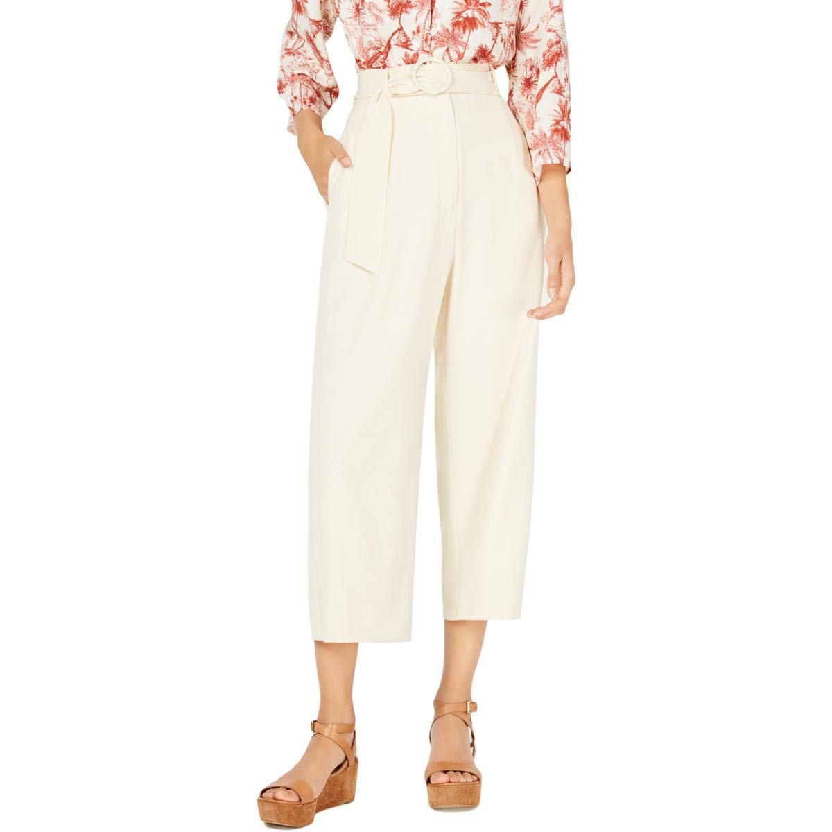 Leyden Womens High Waist Cropped Wide Leg Pants Beige XL