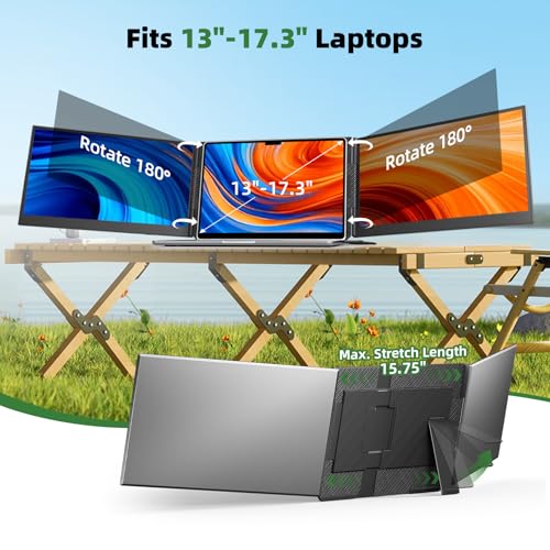 Image of Laptop Screen Extender 15.6 inch, IPS Plug&Play Portable Monitor for Laptop, FHD 1080P Triple Monitor Extender, Ultra-Slim Travel Extended Screen for Business Work Study