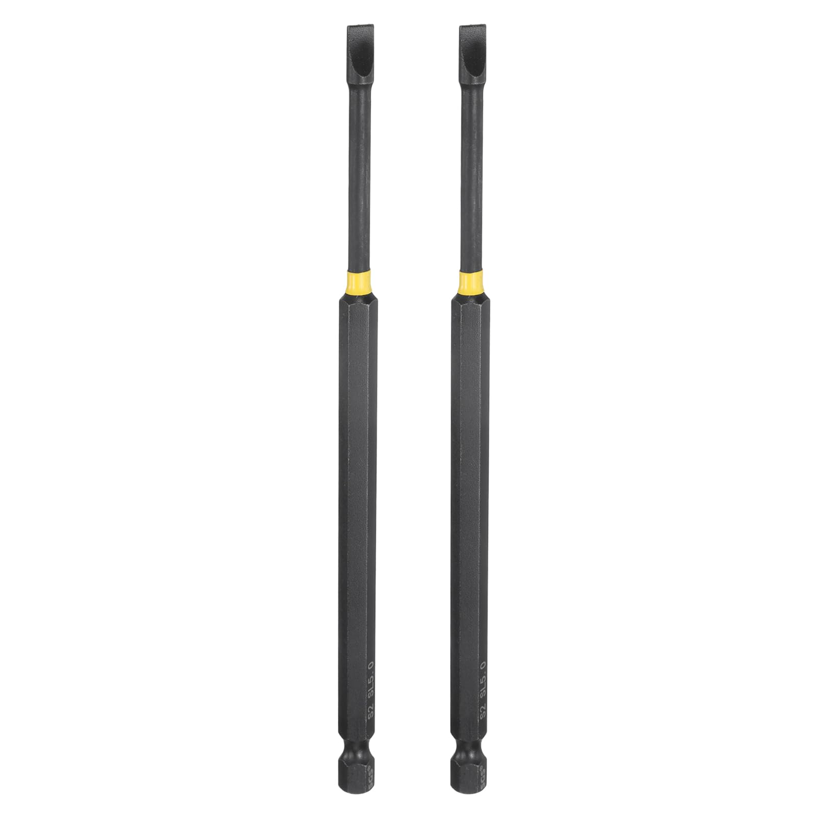 sourcing map 2pcs SL5 Slotted Impact Screwdriver Bits 5mm Slotted Tip 1/4" Hex Shank 150mm (6") Long Magnetic Flat Head Phosphated S2 Steel Screw Driver Drill Bits Electric Power Tool