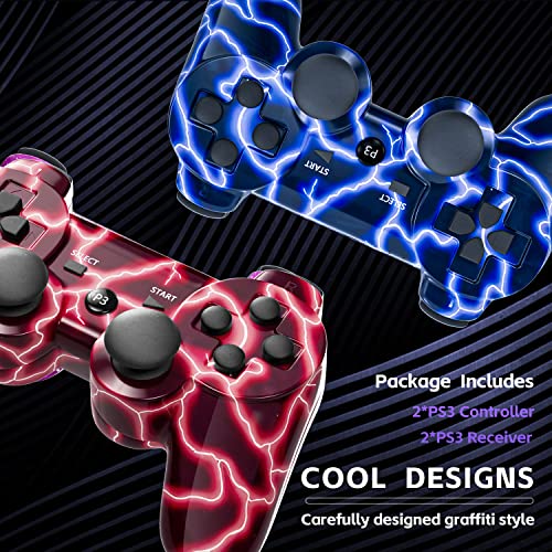 Burcica Ps3 Controller 2 Pack Wireless Motion Sense Dual Vibration Upgraded Gaming Controller For Sony Play Station 3 With Charging Cord (Blueflash And Redflash) #TOP2