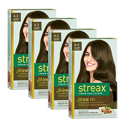 Streax Cream Hair Color for Unisex, 120ml – 4.3 Golden Brown (Pack of 4)