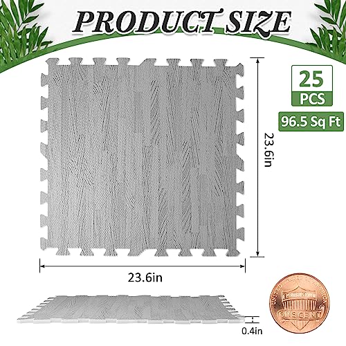 Amylove Wood Grain Floor Tiles Foam Mat EVA Interlocking Mats Tile 3/8-inch Thick Flooring Puzzle Exercise Mats Borders for Home Workout Play Areas Dance 24 in x 24 in, 25 Pack 96.5 Sq ft(Grey) by Amylove - Image 2