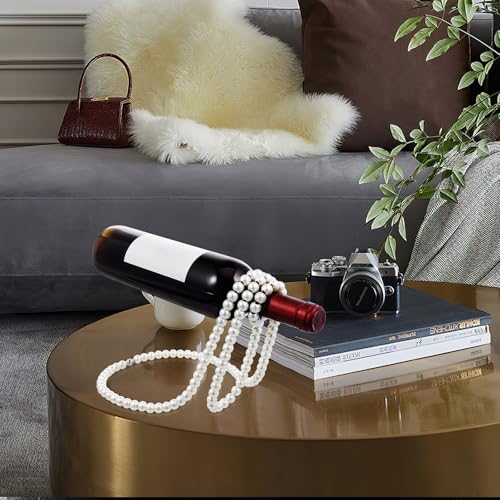 Casier à vin collier de perles en métal blanc élégant pour salon chic