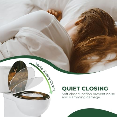 Tapa de inodoro alargada Quiet Close con diseño de ciervos de liberación rápida y fácil limpieza 5