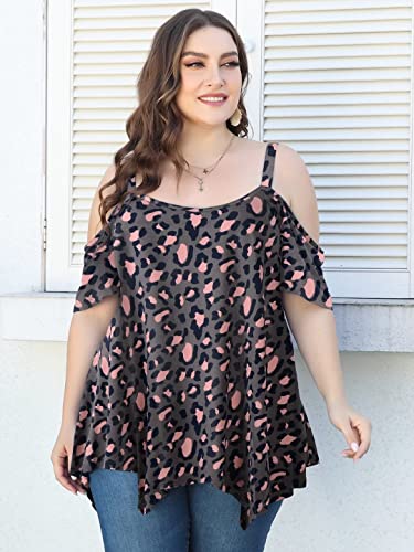Image of LARACE Cold Shoulder Tops for Womens Summer Clothes Spaghetti Strape Tunic Oversized Shirts Asymmetrical Plus Size Blouse